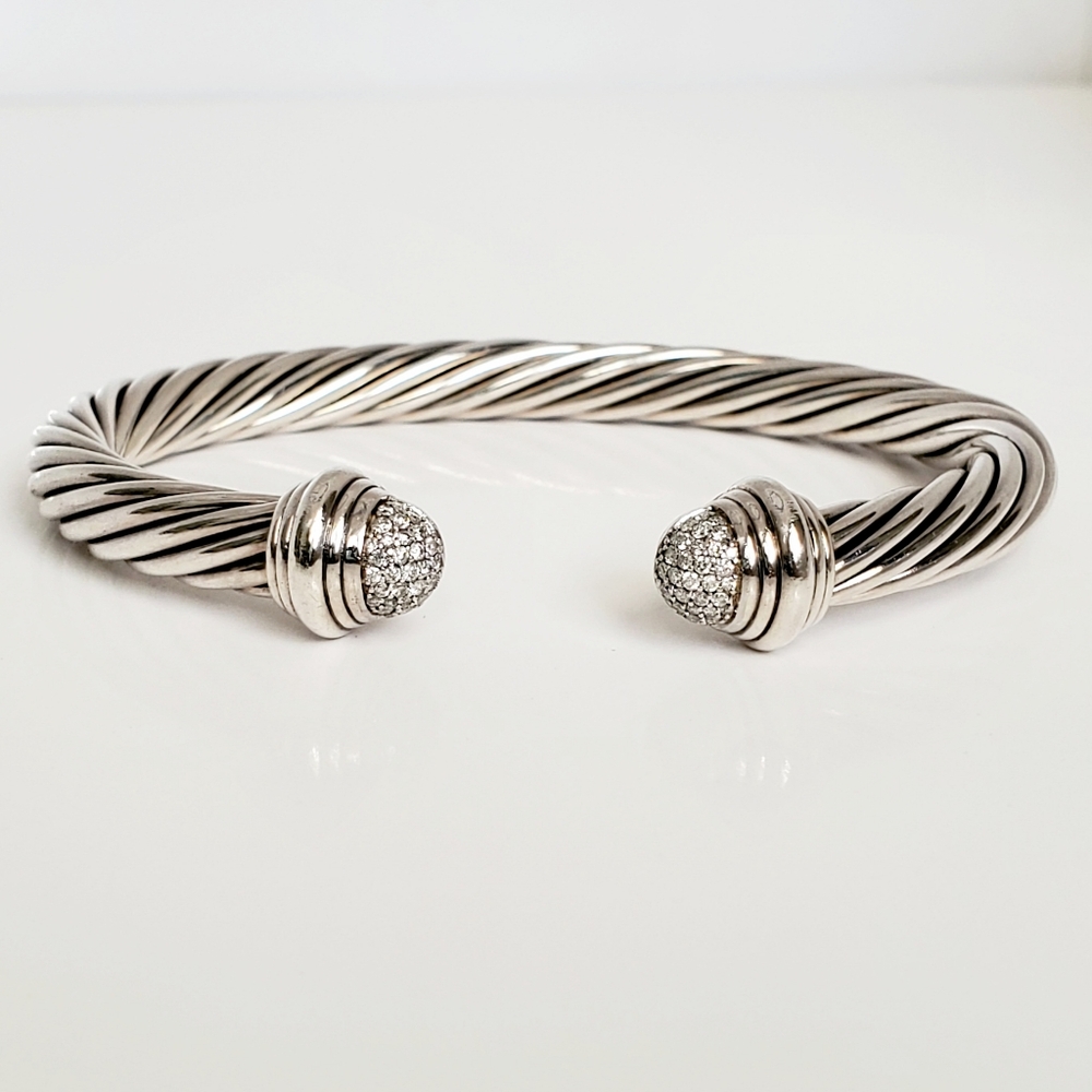 David Yurman 7mm Diamond Dome Tip Cable Classic Bracelet Size Large